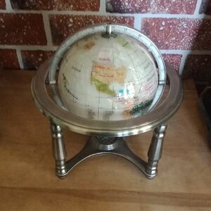 Silver Rotating Globe with Stand Mother Of Pearl With Compass